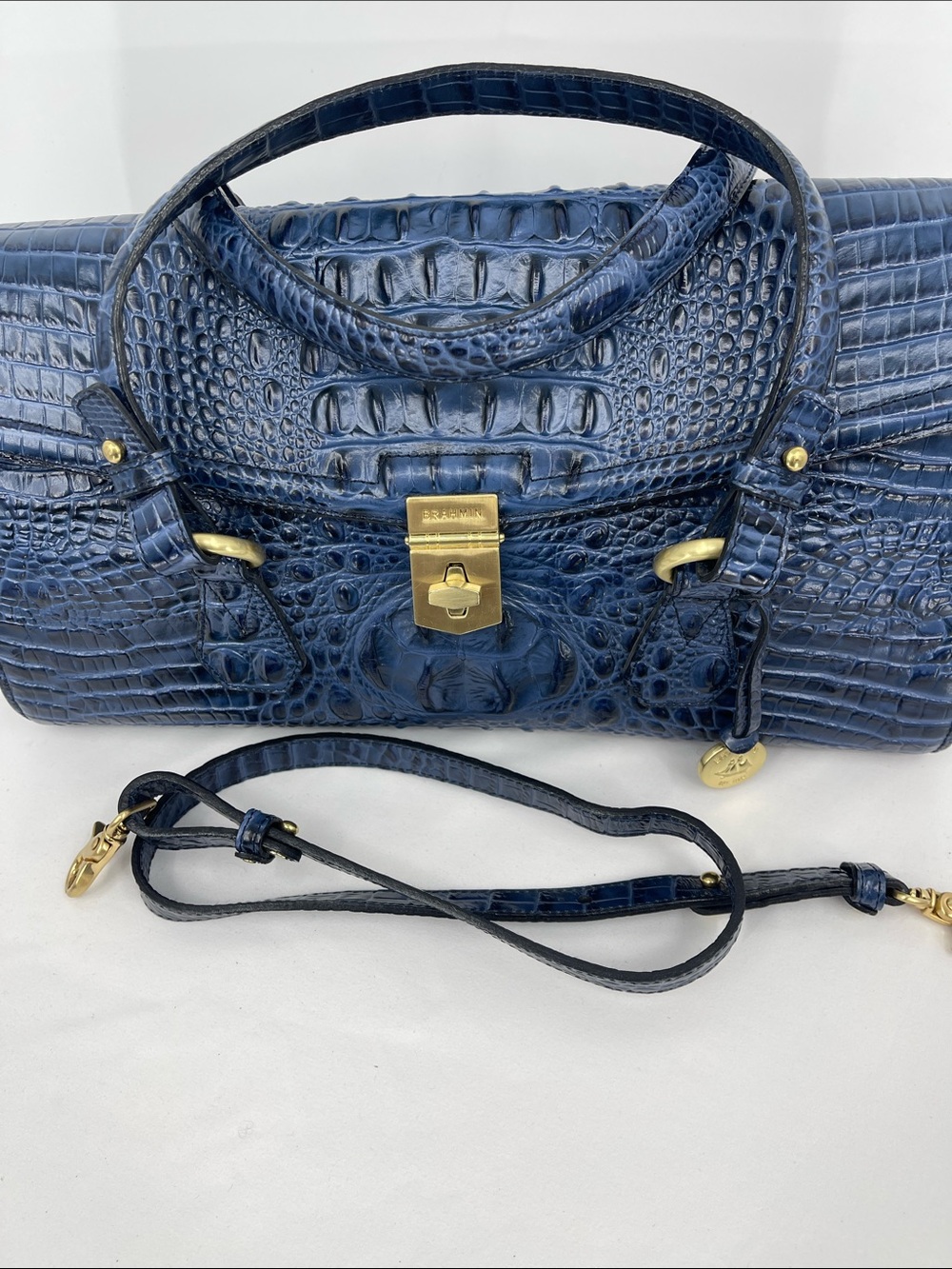 BRAHMIN Blue Croc-Embossed Tote Bag - Designer Style LIKE NEW - Picture 6 of 14